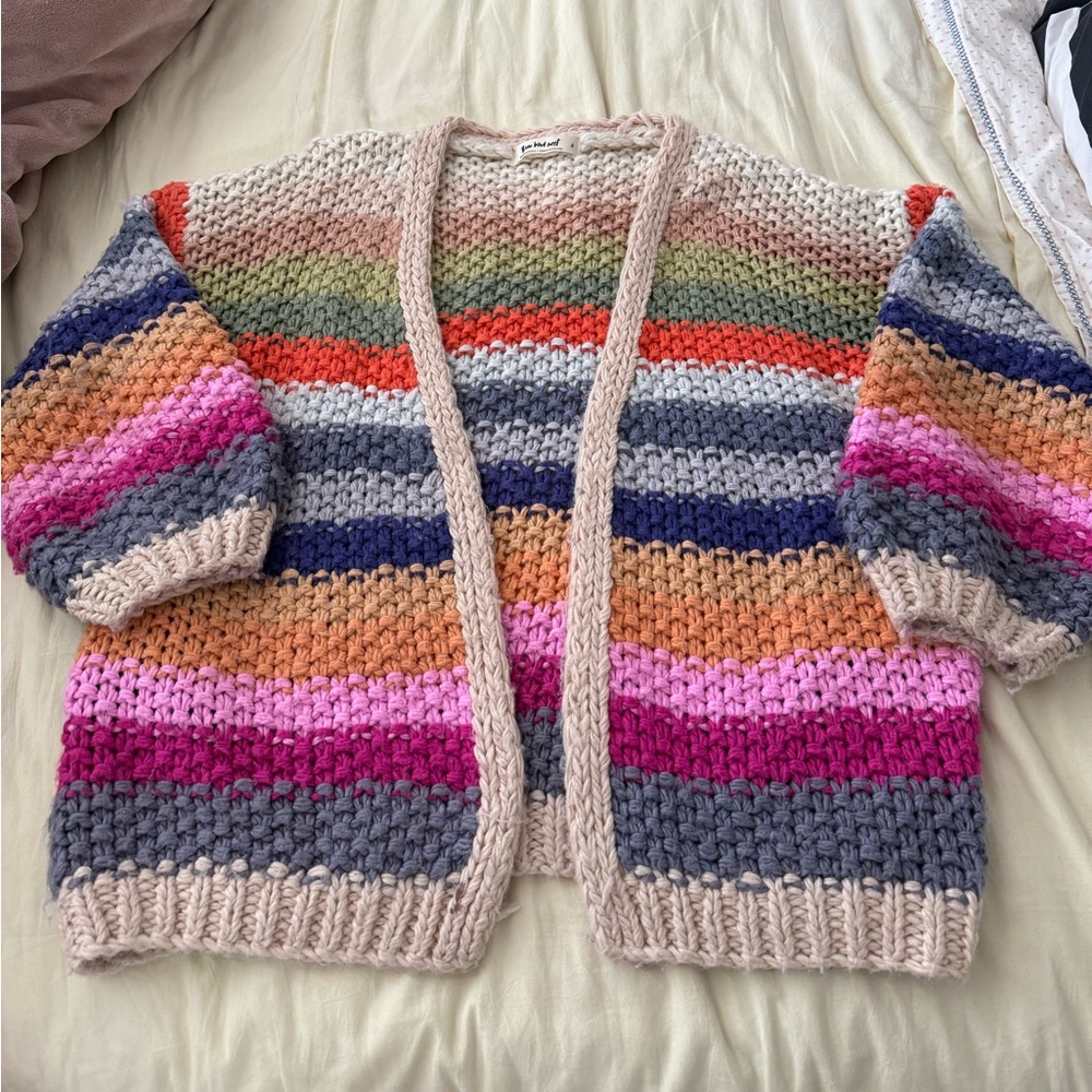 Three Bird Nest Colorful Striped Cardigan